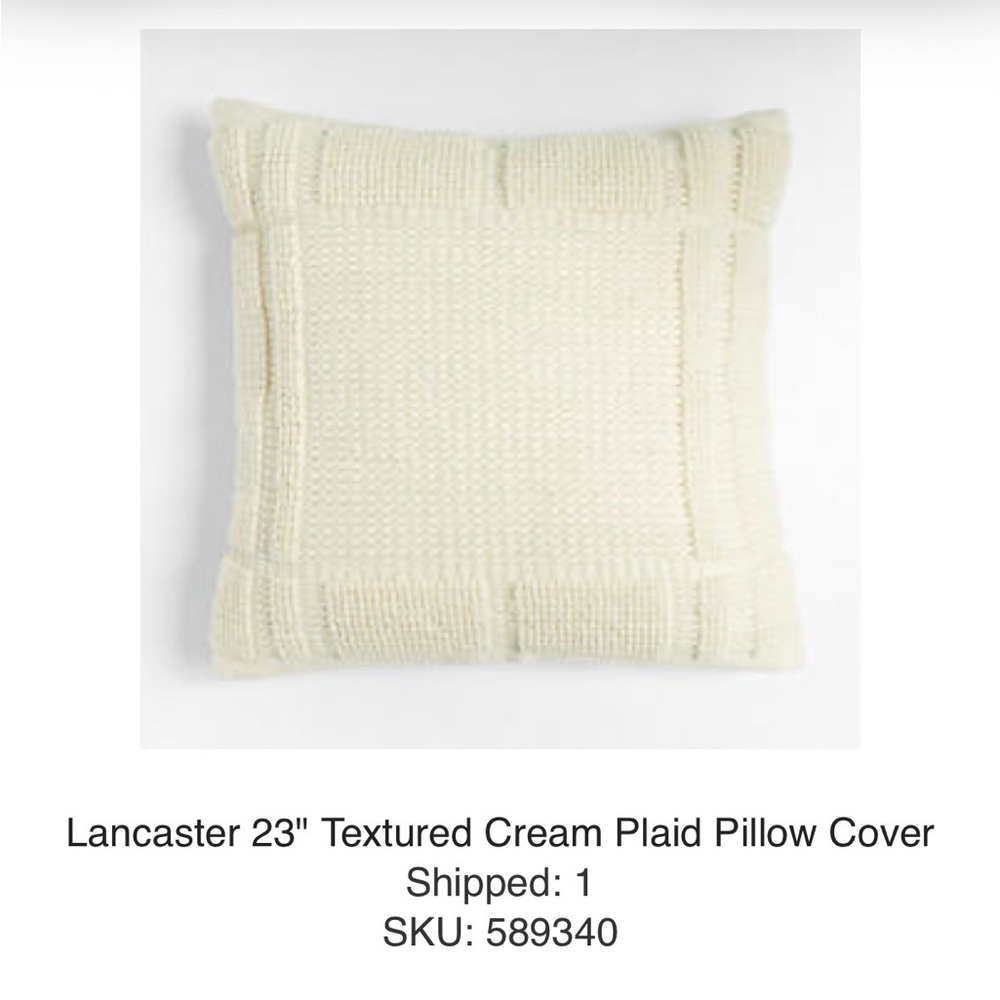 Crate and Barrel Lancaster 23" Textured Cream Plaid Pillow Cover, 2 covers